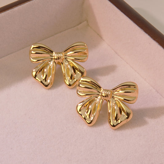Golden Bow Stud Earrings - JEWELMINES