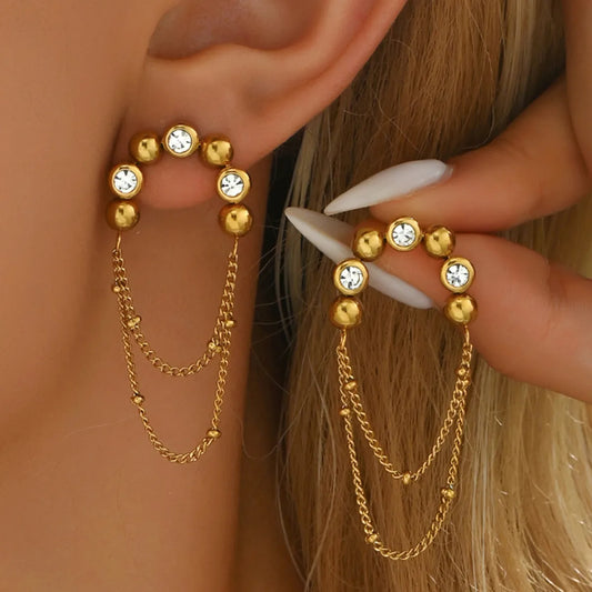 Golden Orbit Chain Earrings - JEWELMINES