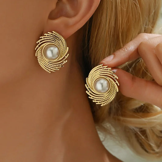 Spiral Pearl Elegance Earrings - JEWELMINES