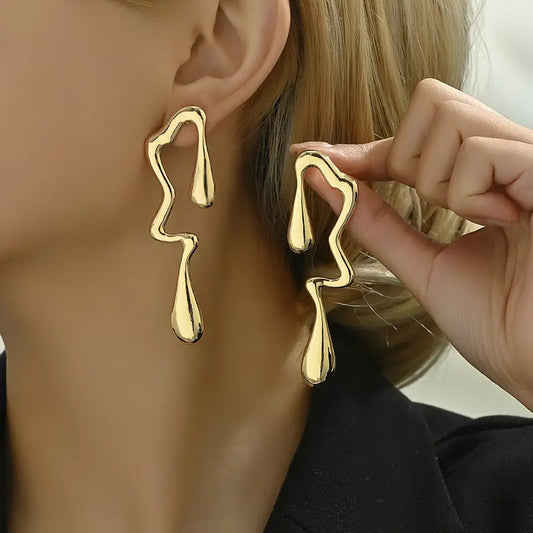 Golden Drop Statement Earrings - JEWELMINES